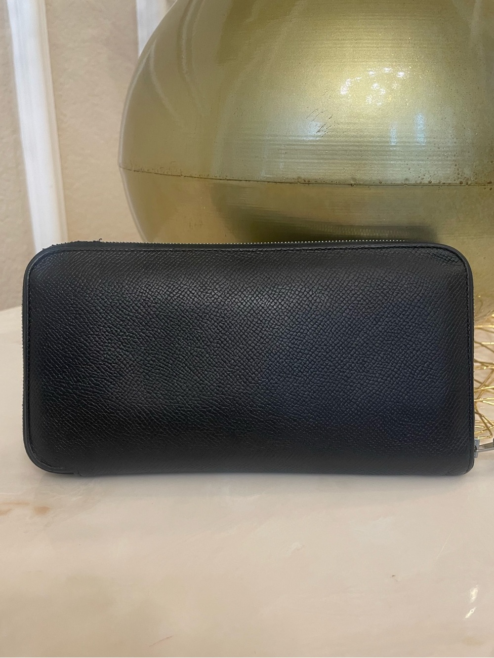 Hermes Azap black long zip around wallet silver HW men women